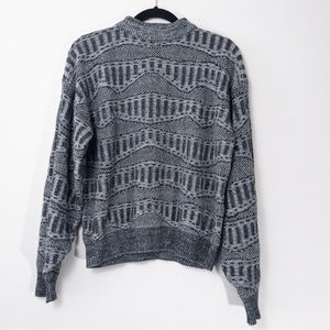 Vintage McGregor Geometric Knit High Neck Sweater M Gray Black Grandpa USA
